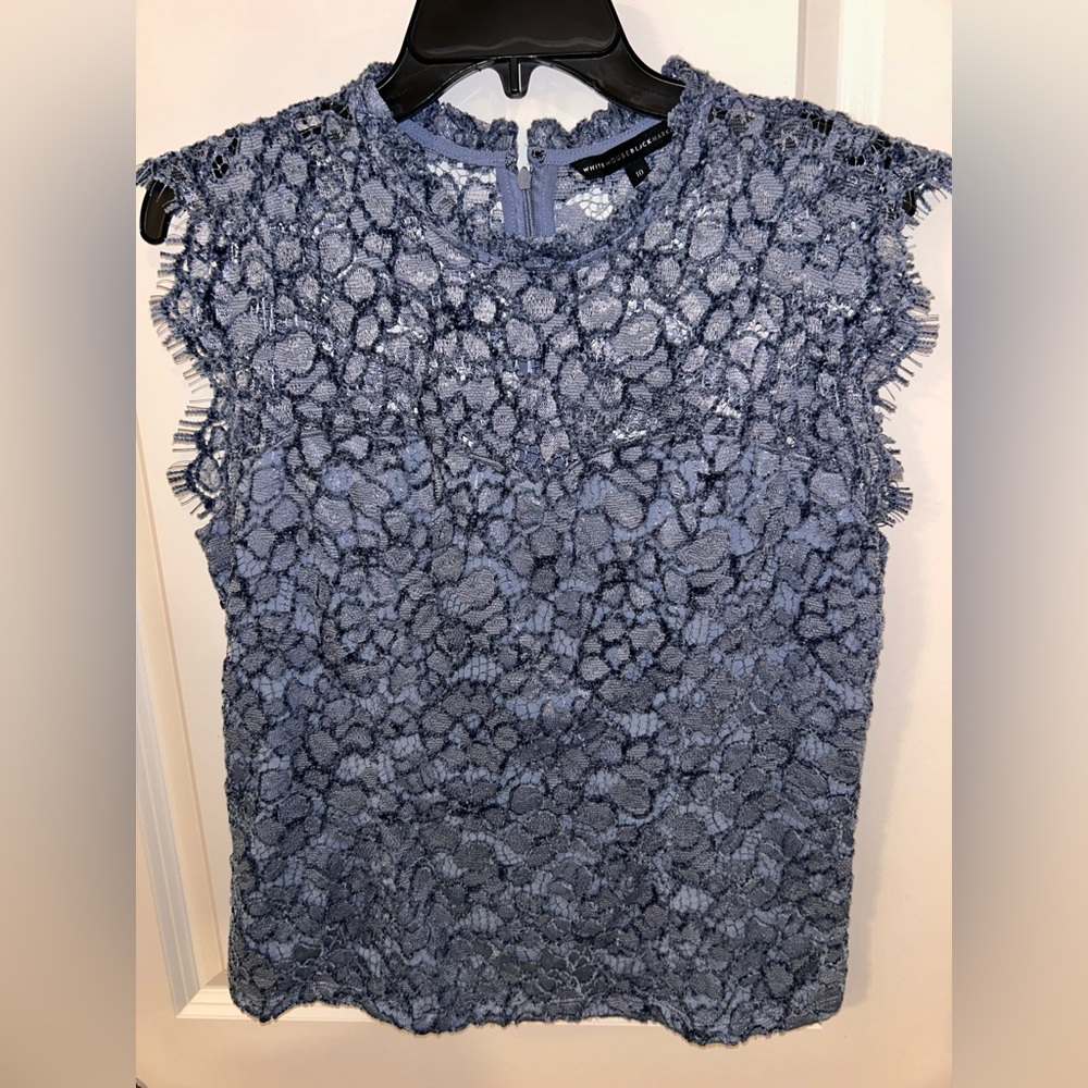 White House Black Market Textured Blue Lace Sleeveless Blouse